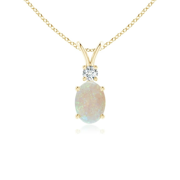 Angara Natural 7x5mm Opal Solitaire Pendant Necklace in 14K Yellow Gold for Women