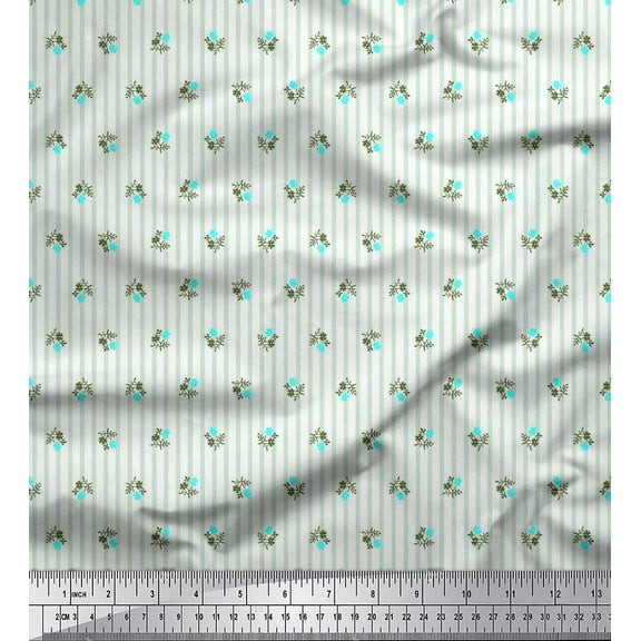 Soimoi Cotton Duck Fabric Stripe & Floral Shirting Print Fabric by Yard 42 Inch Wide