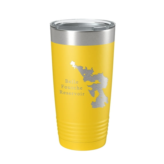 Belle Fourche Reservoir Tumbler Lake Map Travel Mug Insulated Laser Engraved Coffee Cup South Dakota 20 oz Yellow