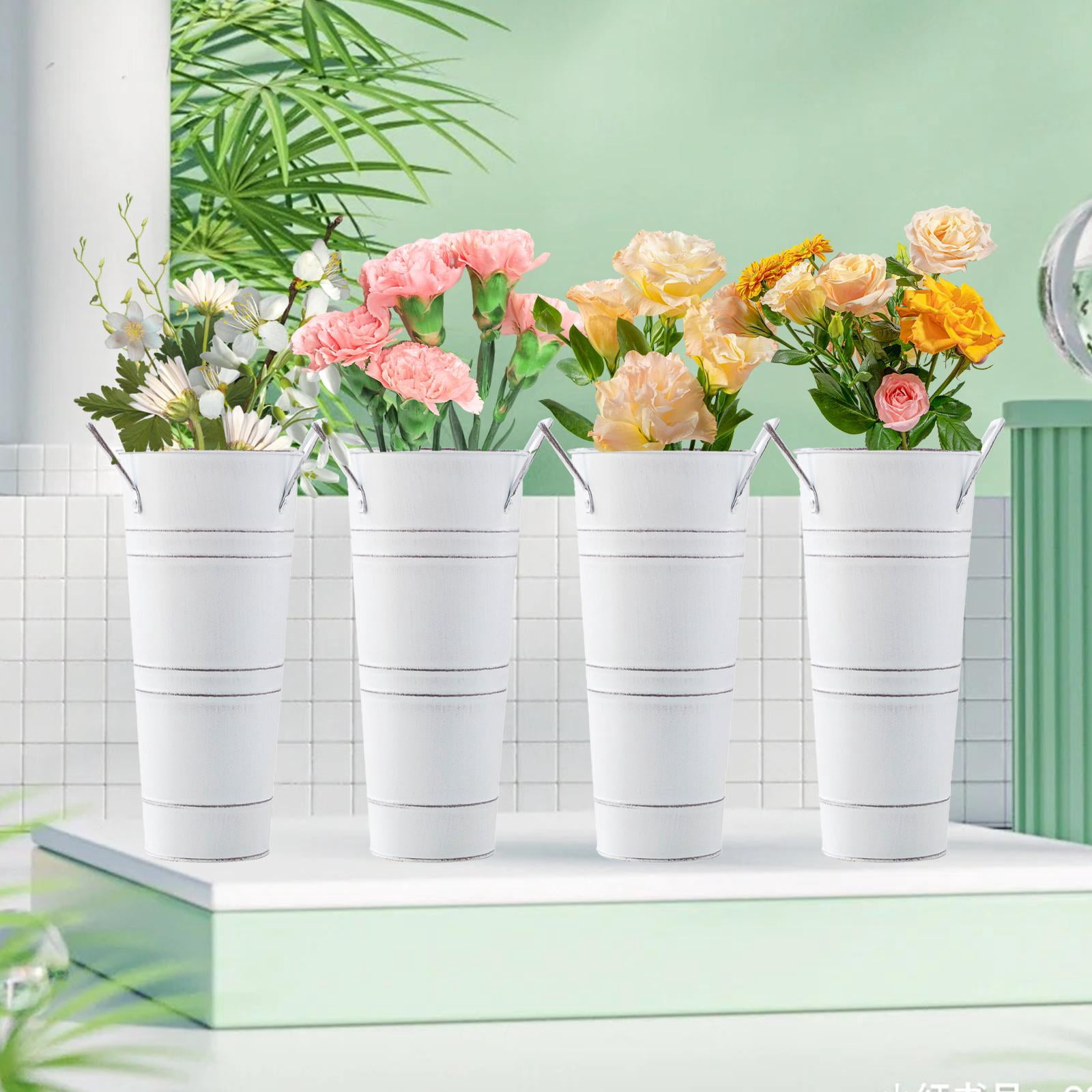 Baoblaze 4 Pieces French Floral Bucket Iron Flowerpot Umbrella Stand Holder Flower Bucket White