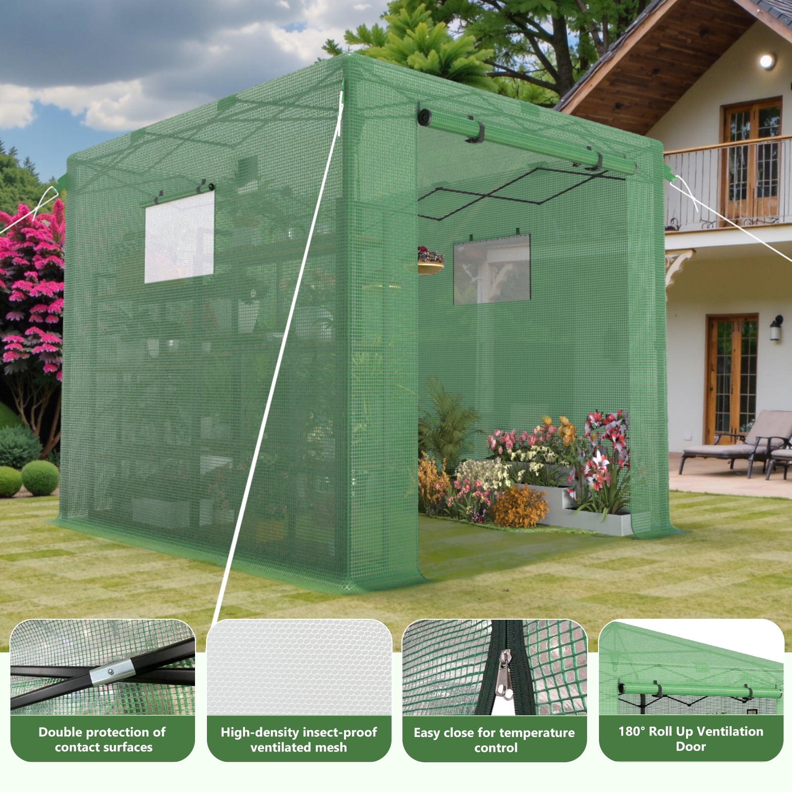 6 ft. W x 8 ft. D Pop Up Green House for Outdoors, Portable Greenhouses, Walk-in Greenhouses, Popup Greenhouse Kit, Easy Set Up