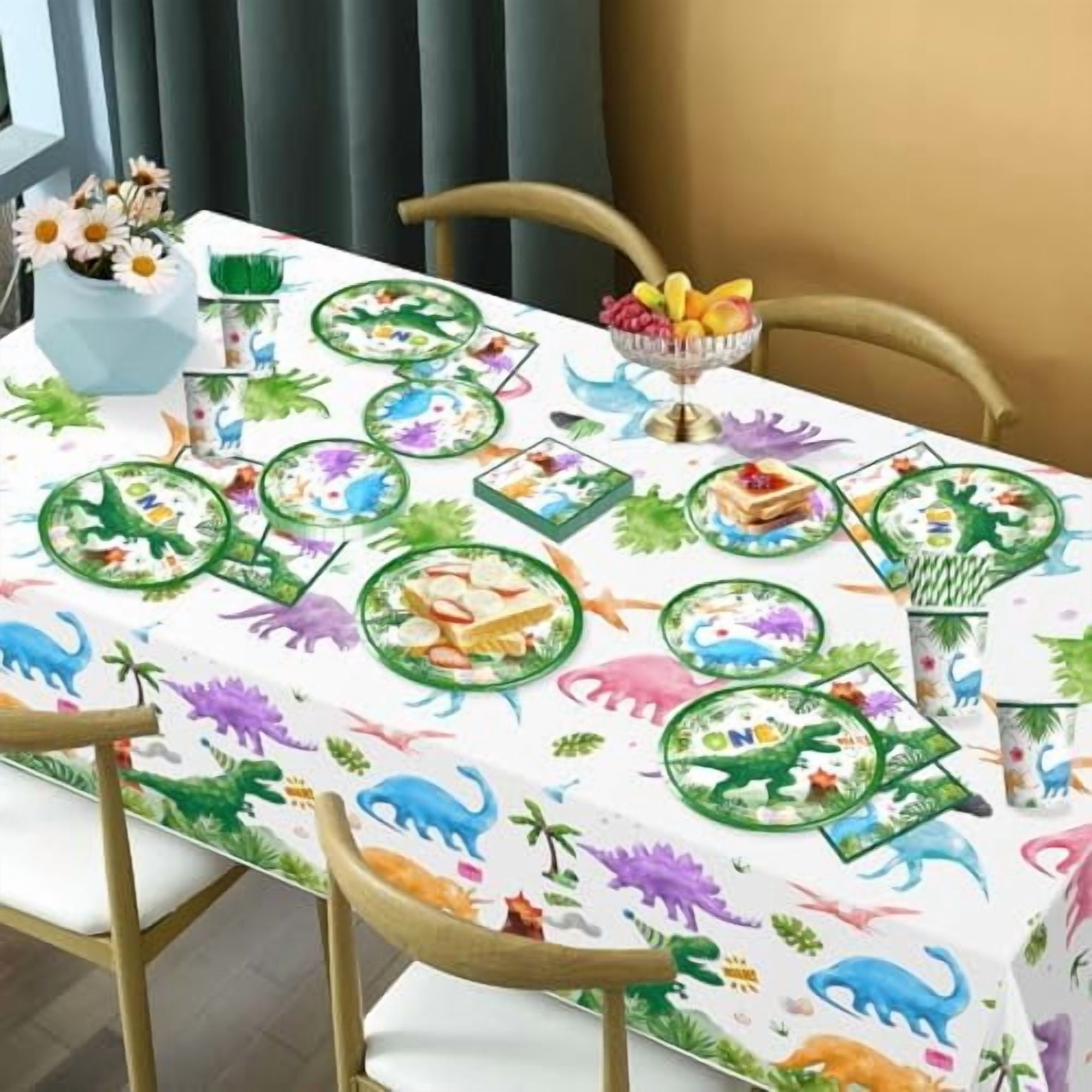 242Pcs One a Saurus Birthday Decorations Serves 20 Guests, One-stop Dinosaur 1st Party Pack with Plates, Party Hat, Backdrop, Tablecloth, Balloon Arch for 1st Birthday Decorations Boy