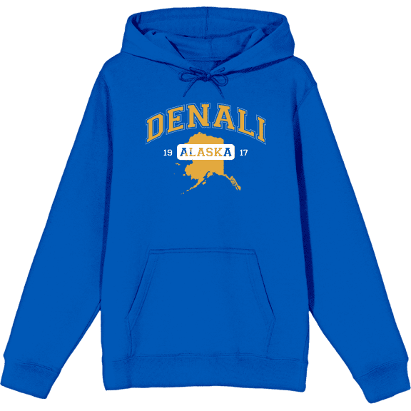Elevation 7573 Denali, Alaska Adult Blue Long Sleeve Hoodie-Medium