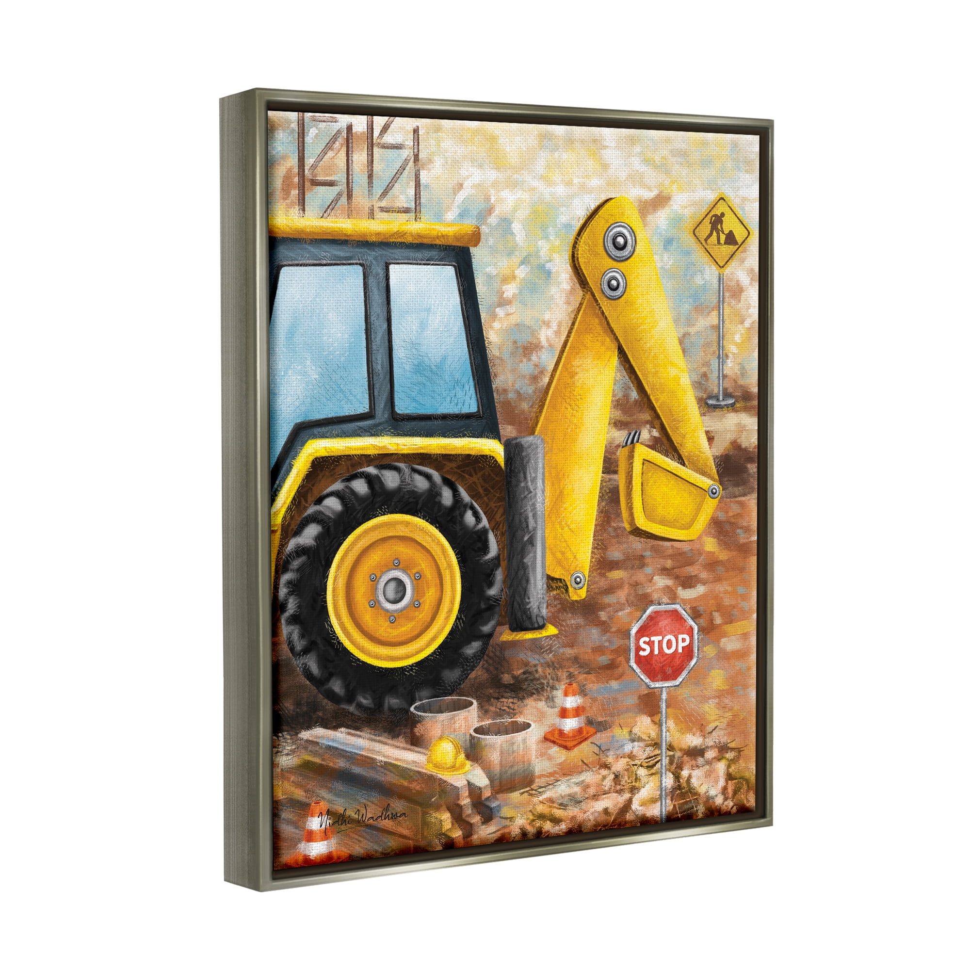 Stupell Industries Construction Site Painting Transportation Painting Gray Floater Framed Art Print Wall Art, 17 x 21