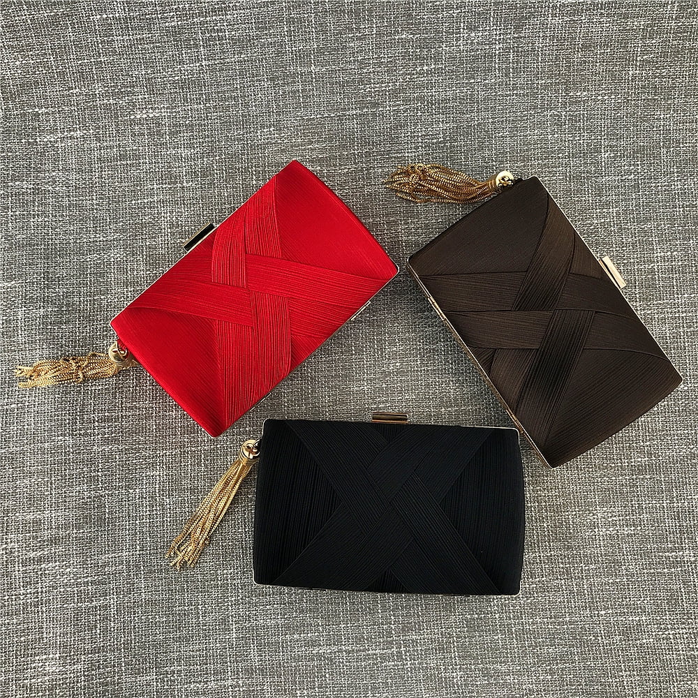 Handheld Women's Evening Clutch Bags Silk Satin Party Handbags Bridal Wedding Purses with Tassel Pendant,Dark Brown