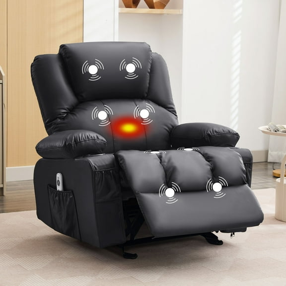 JONPONY Manual Recliner Chair with Heat Therapy and Massage Function, Heavy Duty Reclining Mechanism Massage Chair, Elderly Single Rocker Sofa with Cup Holders for Bedroom Home Theater,Black