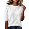 thumbnail image 3 of Linen Texture Blouse for Women, Crew Neck Half Sleeve Loose Tunic - Lightweight Breathable Summer Casual Top White S, 3 of 7