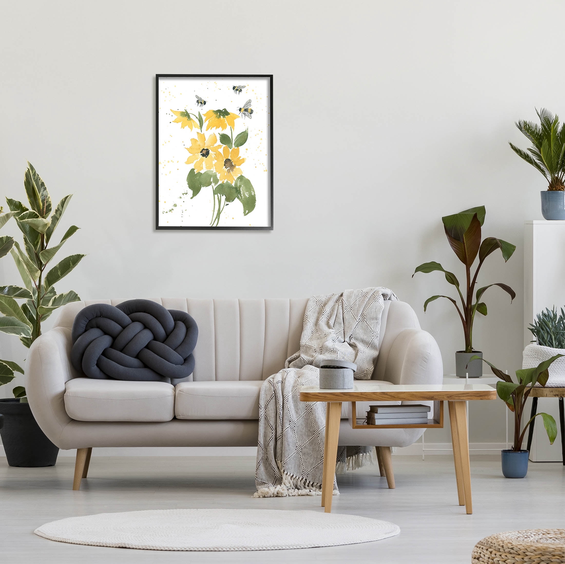 Stupell Industries Buzzing Bees Flower Blossom Graphic Art Black Framed Art Print Wall Art, Design by Lucille Price