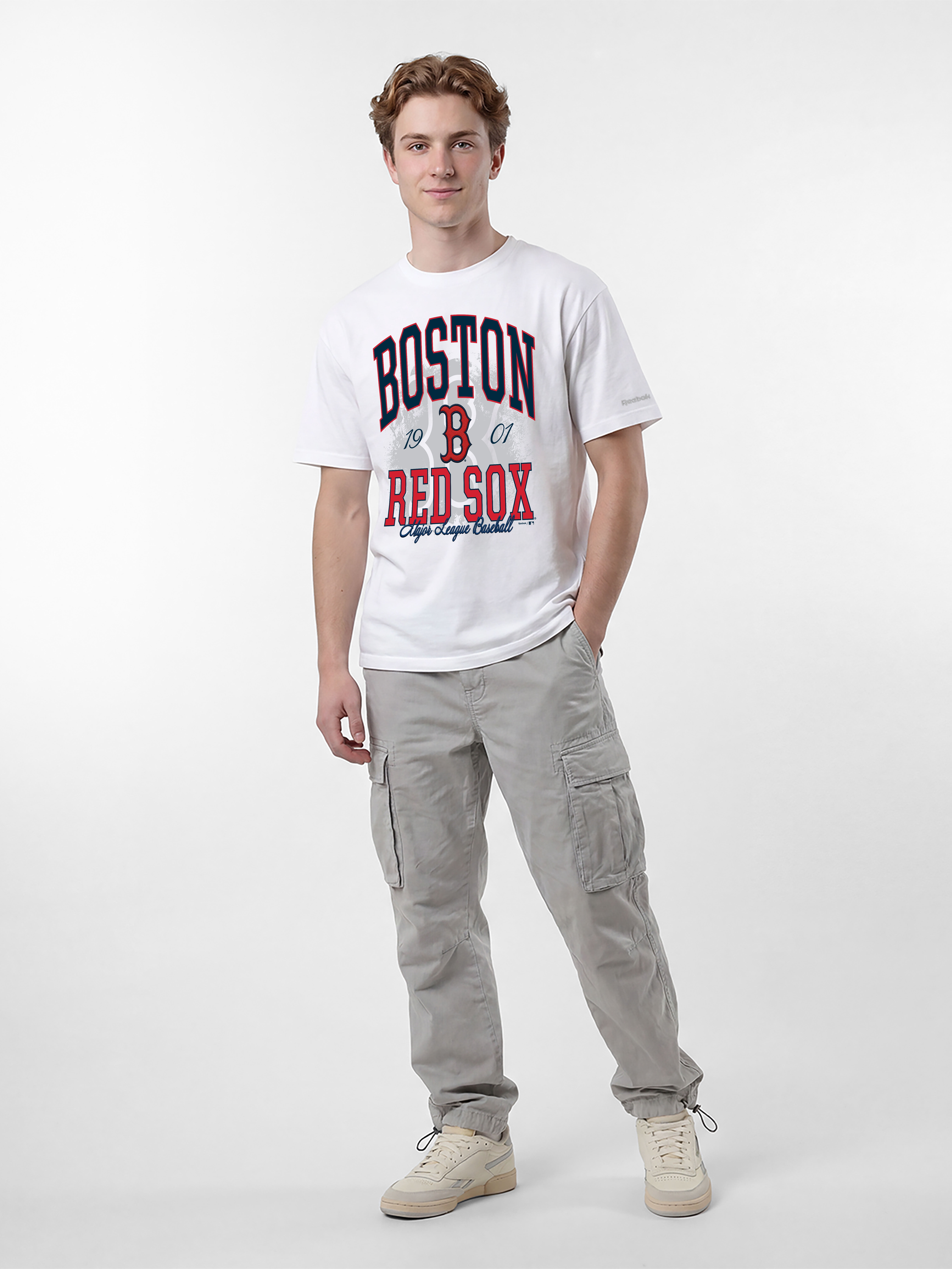 Boston Red Sox Reebok Mens White Heavyweight Mixed Media Crew Neck Short Sleeve T-Shirt