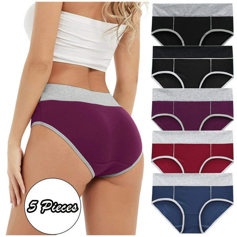  POKARLA Womens Cotton Stretch Underwear Ladies Mid-high  Waisted Briefs Panties 5-Pack