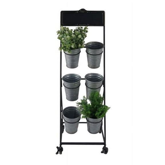 Cheungs Gray Metal Cart with 6 Metal Pots and Chalkboard