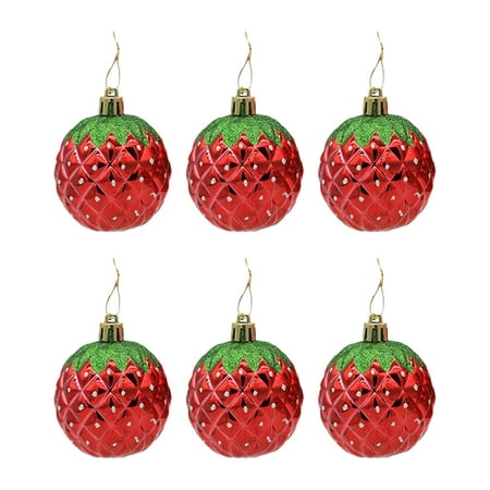 

UDIYO 6Pcs/Box Round Bright Color Christmas Balls with Lanyard Electroplating Painted Strawberry Ball Pendants Xmas Decoration Party Supplies