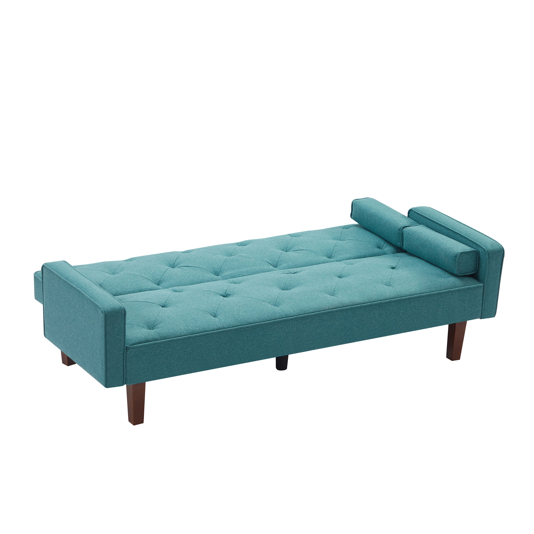Aukfa 75" Square Arm Futon Convertible Sofa, Solid Wood Legs, Tufted Back, 2 Pillows, Blue