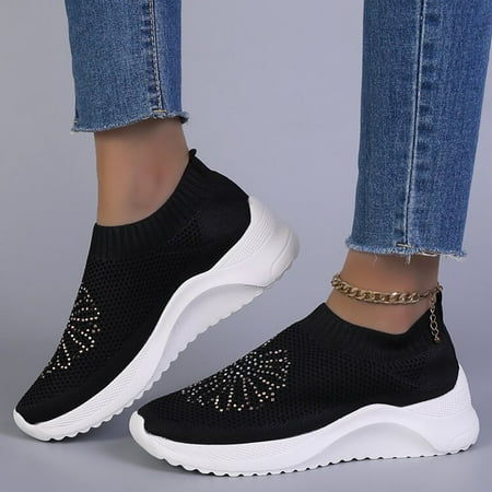 

Ykohkofe Sneaker For Women Casual Sport Shoes Mesh Running Shoes Rhinestone Detail Running Shoes