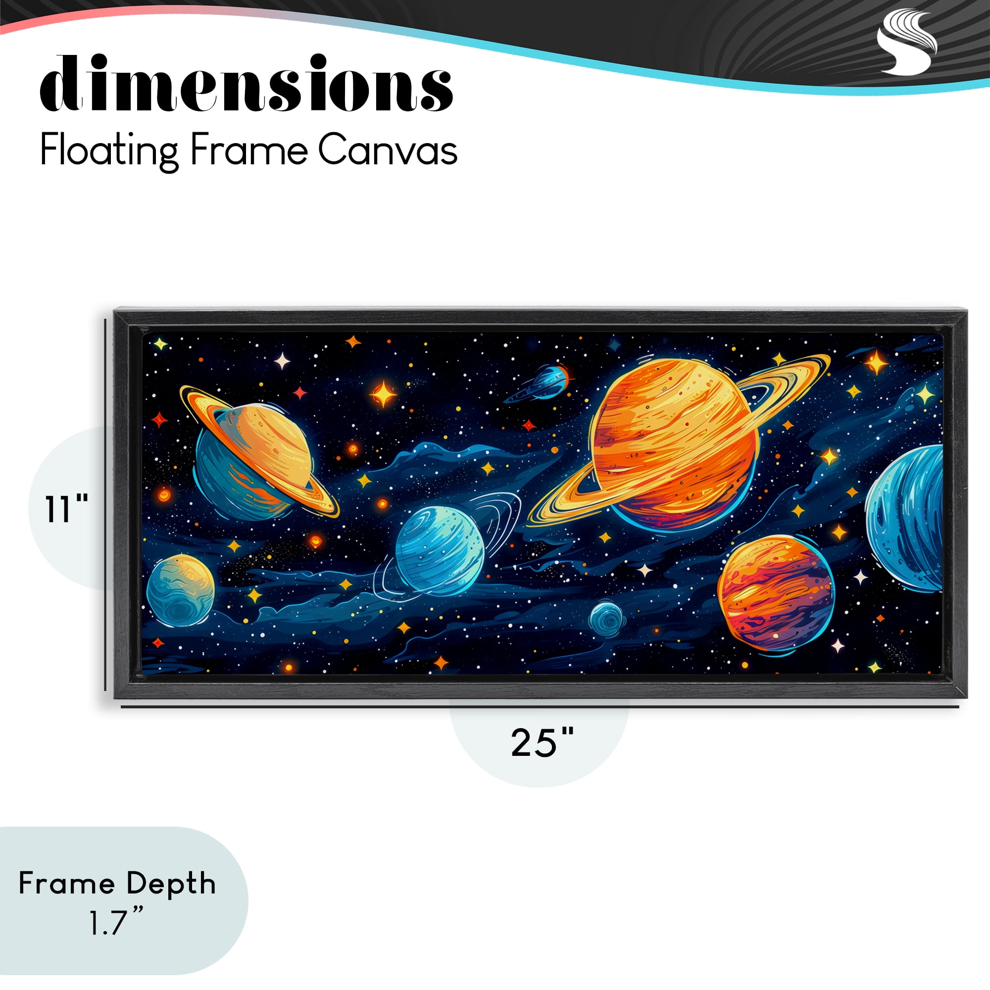 Stupell Industries Starry Universe Whimsy Black Framed Floater Canvas Wall Art, design by Creative Studio