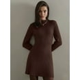 thumbnail image 4 of Women Turtle Neck Long Sleeve Bodycon Fall Winter Mini Slim Knit Sweater Dress Brown M, 4 of 7