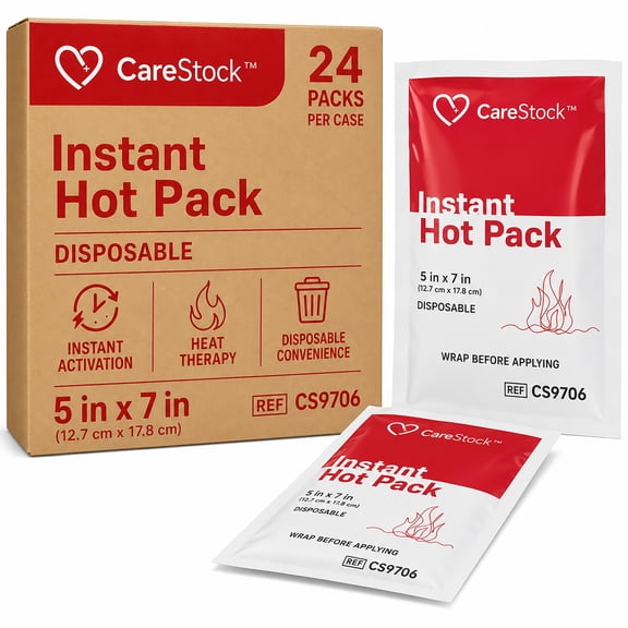 CareStock Instant Hot Pack, Disposable, 5 in. x 7 in., 1 Count, 24 Packs, 24 Total