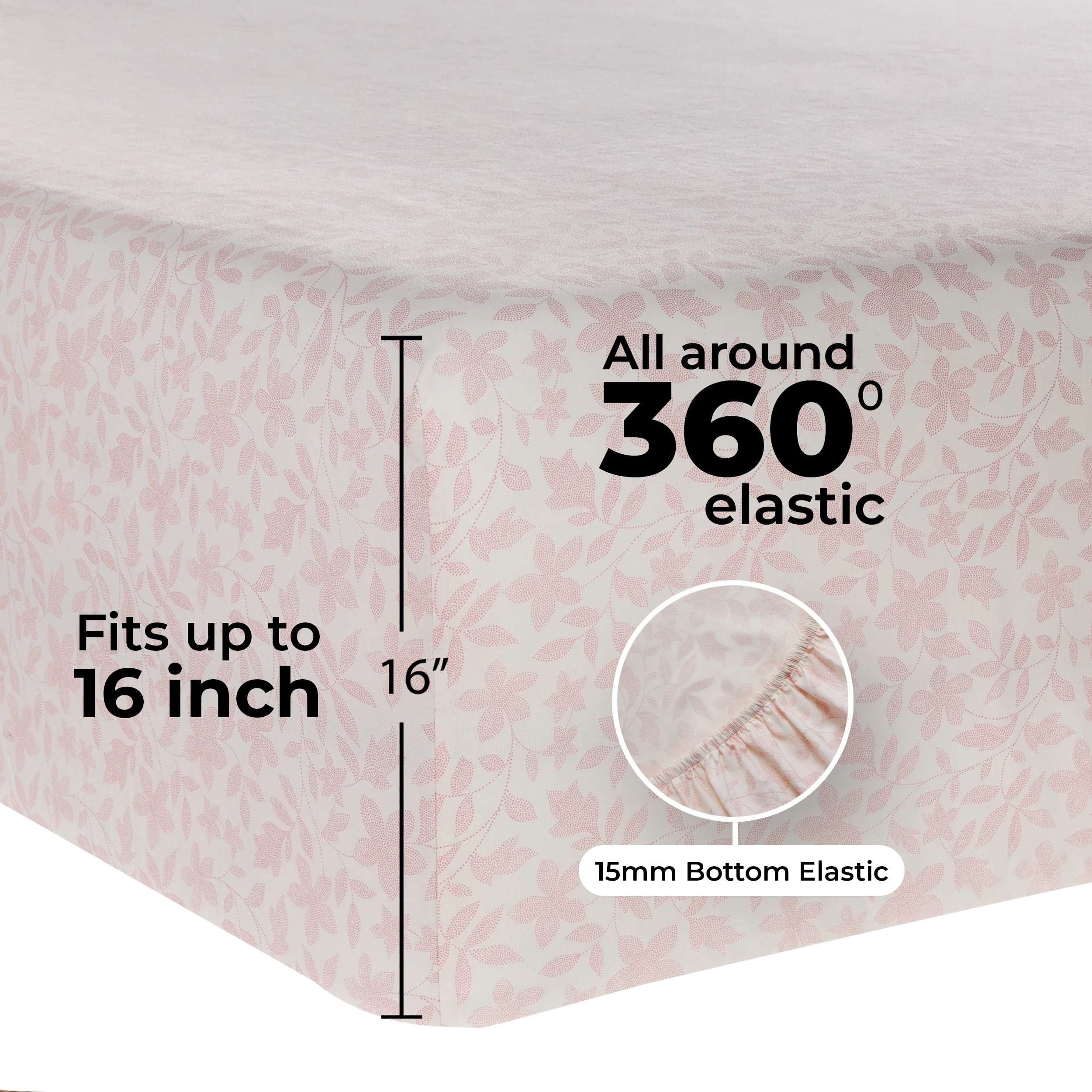 Mainstays 4-Piece 300 Thread Count Pink Floral Cotton Blend Bed Sheet Set, King