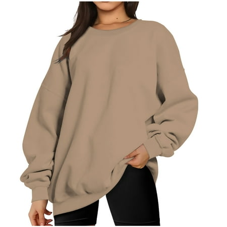 Besolor Women s Oversized Fall Winter Sweatshirts Long Sleeve Crewneck Casual Loose Solid Color Pullover Blouse Tops