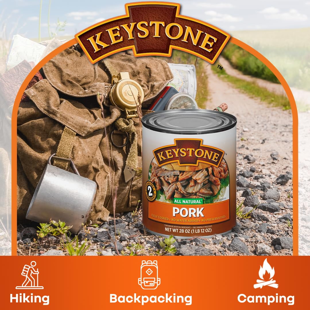 (6 Cans Pack) Keystone All Natural Pork 28 oz Can ✅ Emergency Survival Food For Camping Hiking and Backpacking Ready to Eat ✅