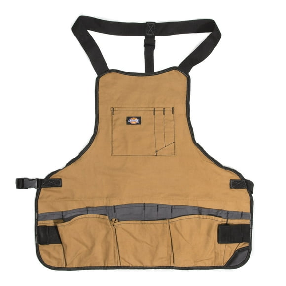 Dickies 16-Pocket Workshop Bib Apron, Durable Canvas Construction, Reinforced Edges, Adjustable Belt, Grey/Tan