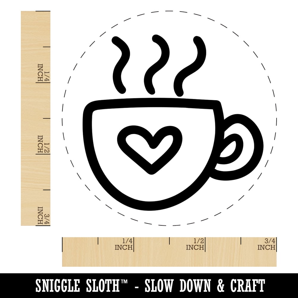 Steaming Hot Coffee Mug Cup with Heart Self-Inking Rubber Stamp Ink Stamper - Blue Ink - Small 3/4 Inch