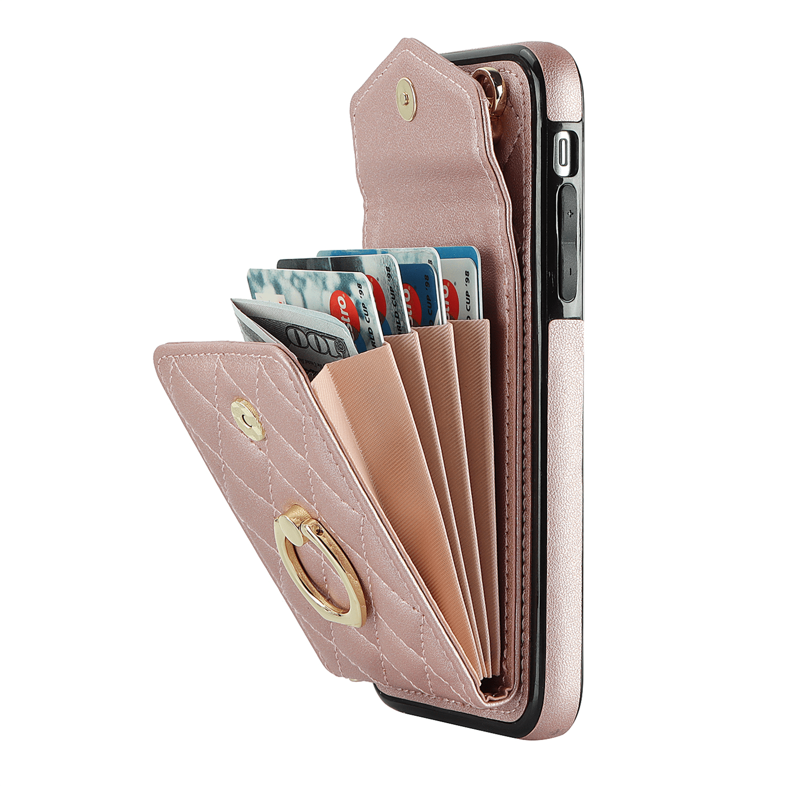 Asuwish Wallet RFID Blocking PU Leather Cell Phone Case with Tempered Glass Screen Protector, Wrist Strap for iPhone 11 Pro, Rose Gold
