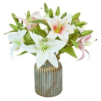 LShunze Artificial Lily Flowers, 3 Pcs Faux Lily Flowers, 14.5 Inch Long Stem Tiger Lily Branch, Latex Real Touch Lilium Flower for Wedding Bouquet