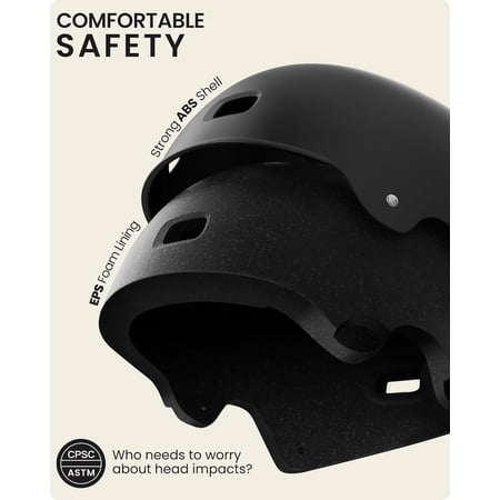 OutdoorMaster Skateboard Cycling Helmet - Two Removable Liners Ventilation Multi-Sport Scooter Roller Skate Inline Skating Rollerblading for Kids, Youth & Adults