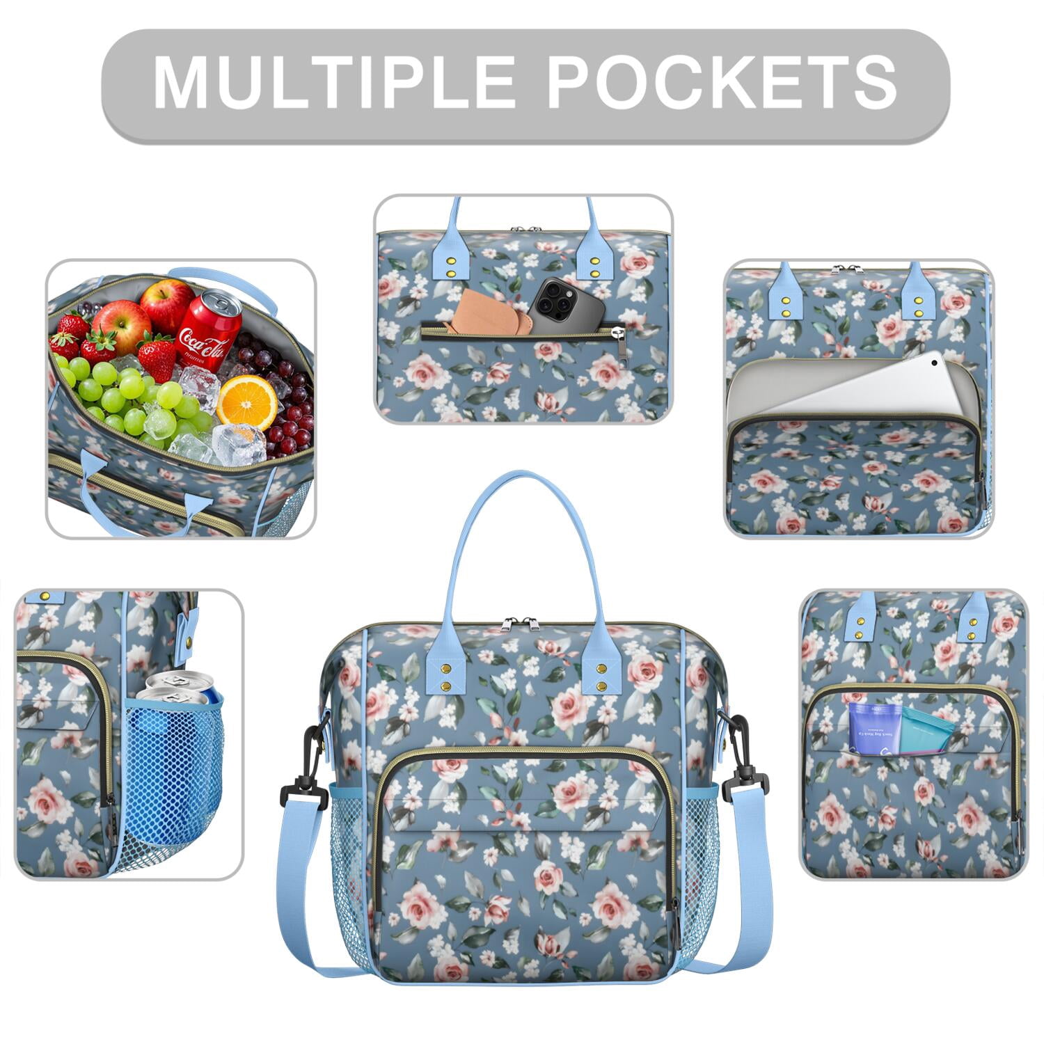 Pioneer Flower Floral Print Pattern Womens Lunch Box for Work,Insulated Large Lunch Bag for Tween and Teen,Loncheras Para Mujer,Leakproof Adult Lunch Bag for Work,Beach,Travel,Picnic,Camping