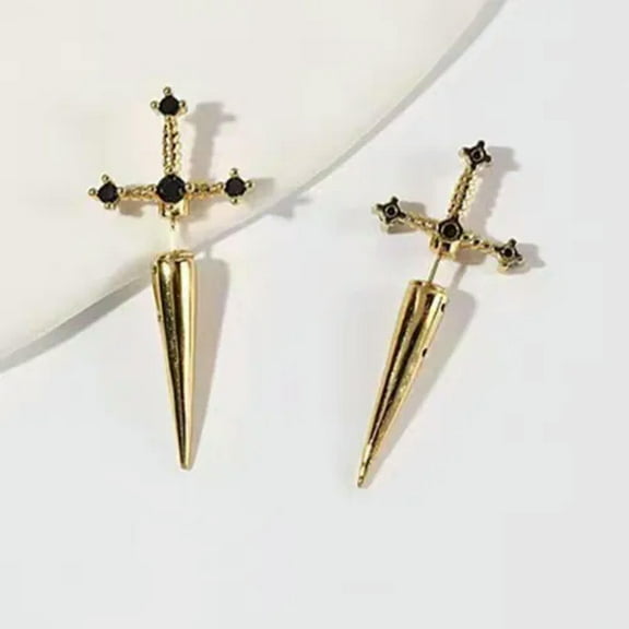 GKNET Goth Dagger Sword Screw Piercing Earrings for Men Women Delicate Jewelry Hip Hop Wear-1#Gold sword piercing earrings