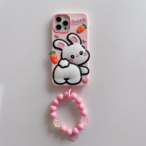 For iPhone 14 Pro Max/14 Pro/14 Plus/14 Phone case,Shockproof Cute 3D Carrot rabbit Soft TPU Case Cover With Bracelet