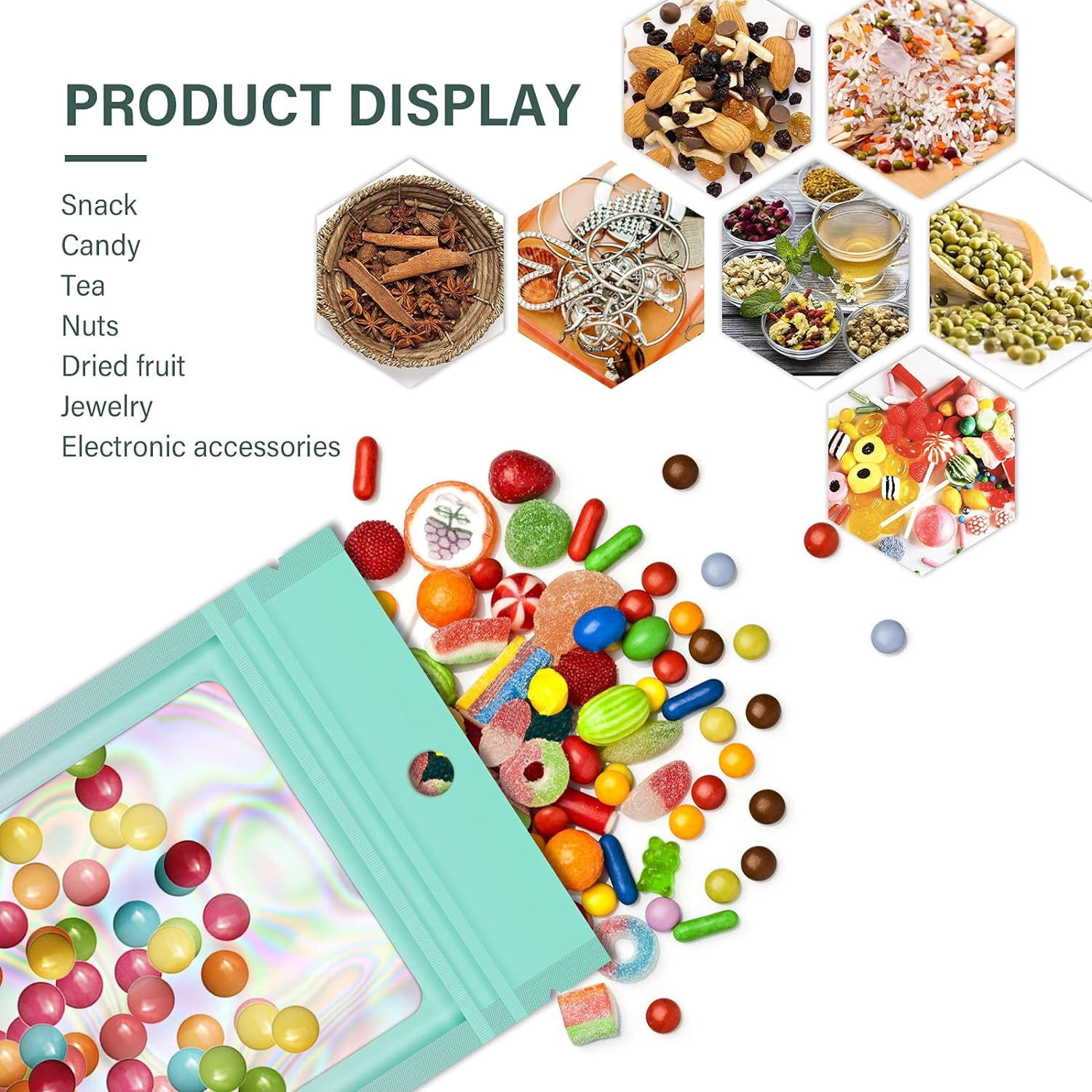 100 Holographic Gradient Mylar Bags with Clear Window, Resealable Zip Pouch, Packaging Party Sample Bags (Gradient Blue, 4.1x5.9 Inch)