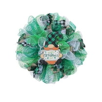 Nmdmisc St. Patrick's Day Wreath for Front Door with Lights,17 Inch St Patricks Day Mesh Wreath for Front Door Farmhouse Spring Saint Patty's Day Decorations Party Supplies (Happy Gnome)