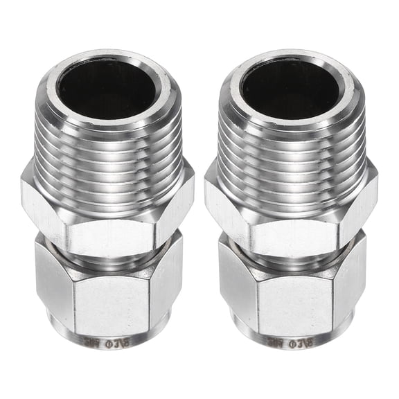Uxcell 2pcs Compression Fitting 3/8" x 1/2" NPT Male Stainless Steel Coupler Adapter