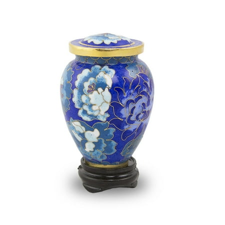 - Bronze Memorial Keepsake Urns - Extra Small 5 Pounds - Cloisonne Blue Floral Blossoms - Engraving Sold Separately
