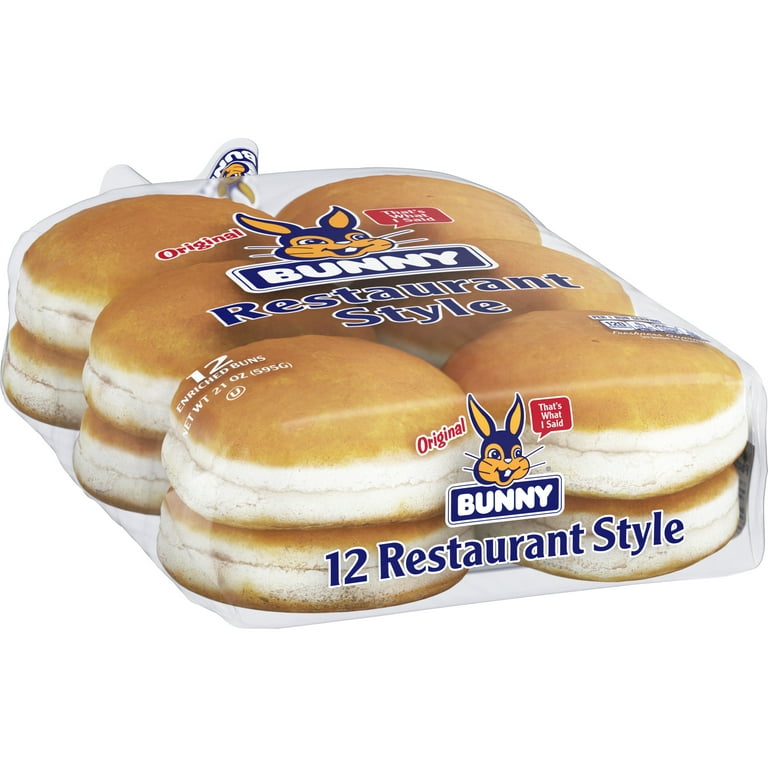 Bunny White Restaurant Style Burger Buns, 21 oz, 12 Count