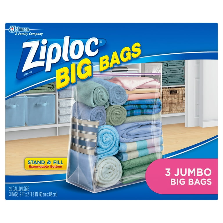  Ziploc Double Zipper Storage Bag, 2 Gallon Jumbo, 12