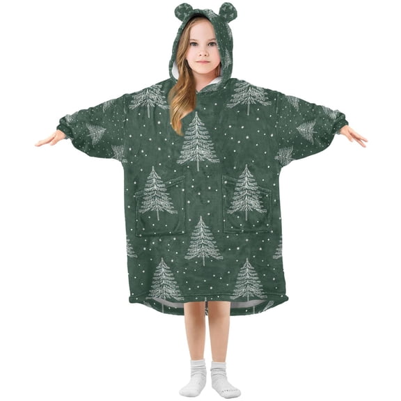 FORMRS Wearable Blanket Hoodie with Sleeves for Kids Cozy Flannel Sweatshirt, New Year Tree Pattern