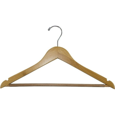 Bamboo Suit Hanger w/ Black Vinyl Bar, Box of 24 Eco-Friendly 17 Inch Flat Wooden Hangers w/ Lacquer Finish & Chrome Swivel Hook for Shirt Jacket or Blouse, by International Hanger