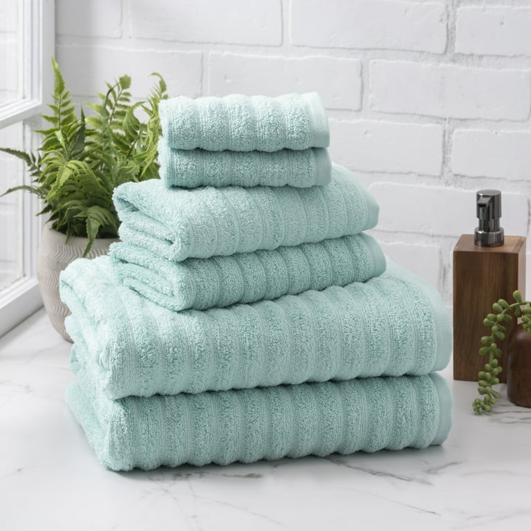 Mainstays Performance Textured Bath Towel 6 Piece Set Classic Mint Walmart