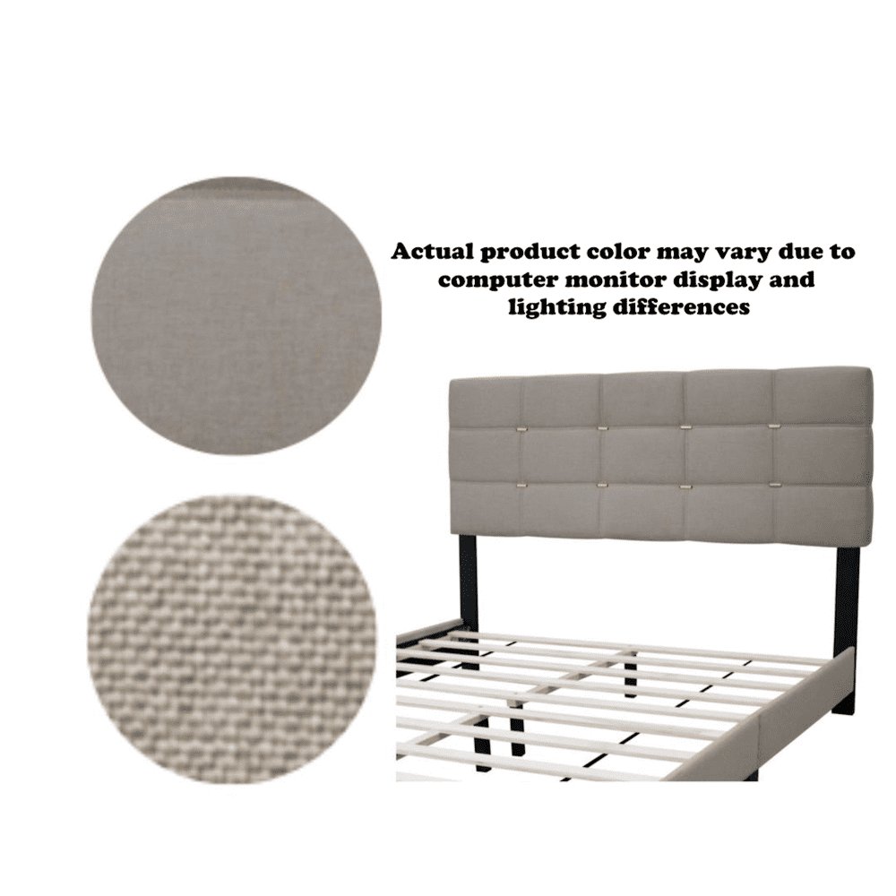 BEIGE QUEEN SIZE ADJUSTABLE LINEN FABRIC UPHOLSTERED BED FRAME VINTAGE COLLECTION COLOR FITS ANY ROOM