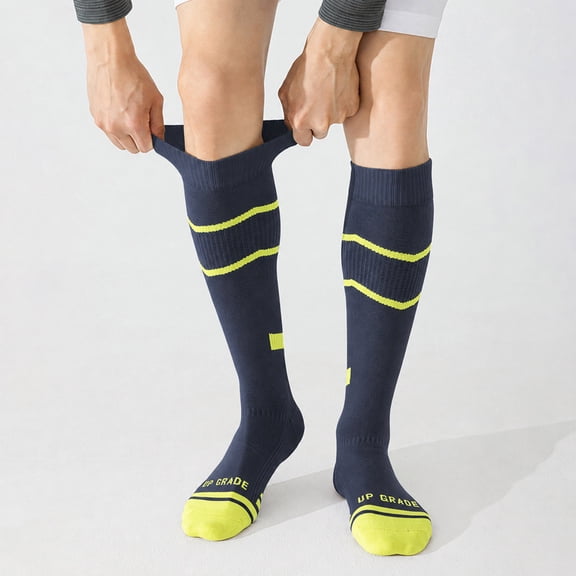 Havenx Compression Socks Men Athletic Knee High Socks for Men Breathable Moisture Wicking Socks for Hiking Running Travel Gym Casual Everyday Wear,Dark Blue One Size