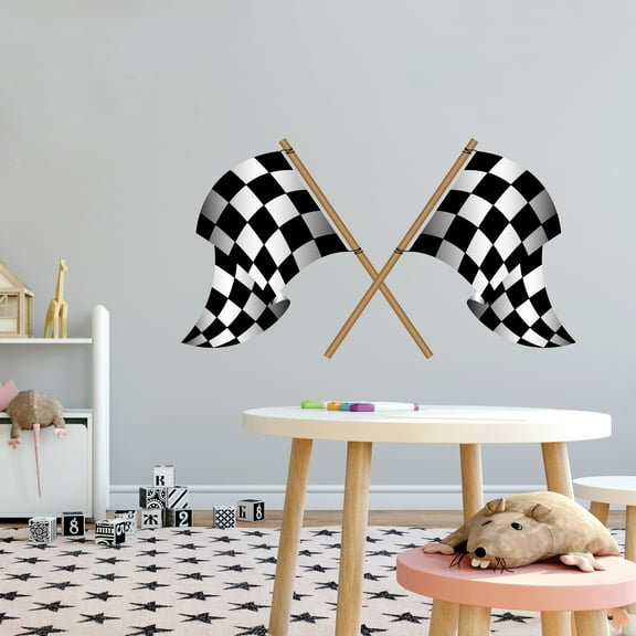 Sports Wall Decals for Boys Bedroom - Waving Racing Flags on White Background DIY & Creativity Boy Girl Bedroom Wall Sticker - Size: 30 In x 18 In