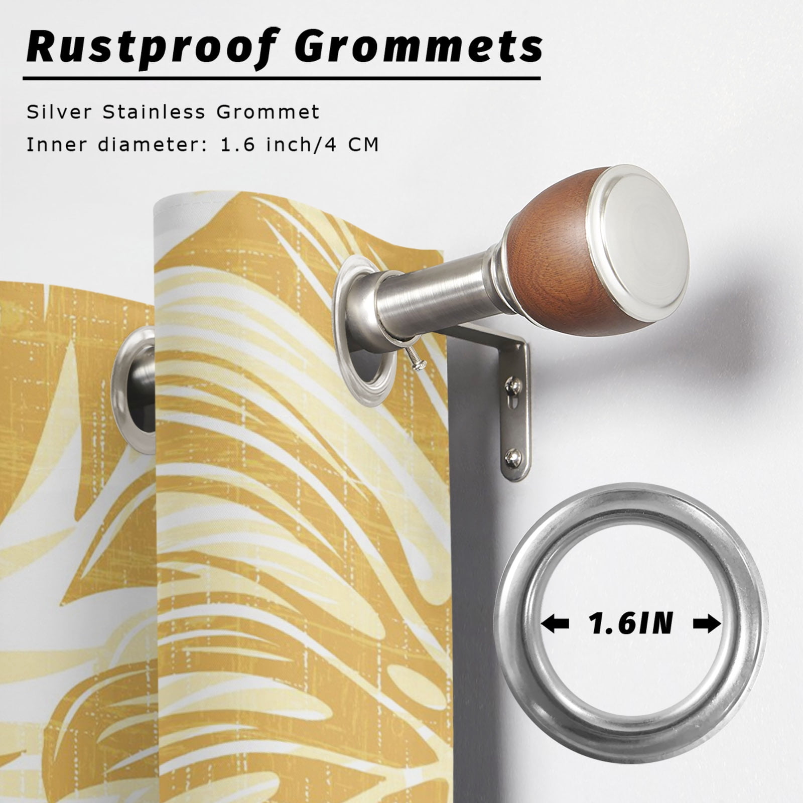 Yellow Palm Leaves Outdoor Curtains for Patio, Tropical Botanical Minimalist Modern Sunshade Privacy Drapes Grommet Waterproof Outside Curtains for Porch/Cabana/Balcony 54"x 108", 1 Panel