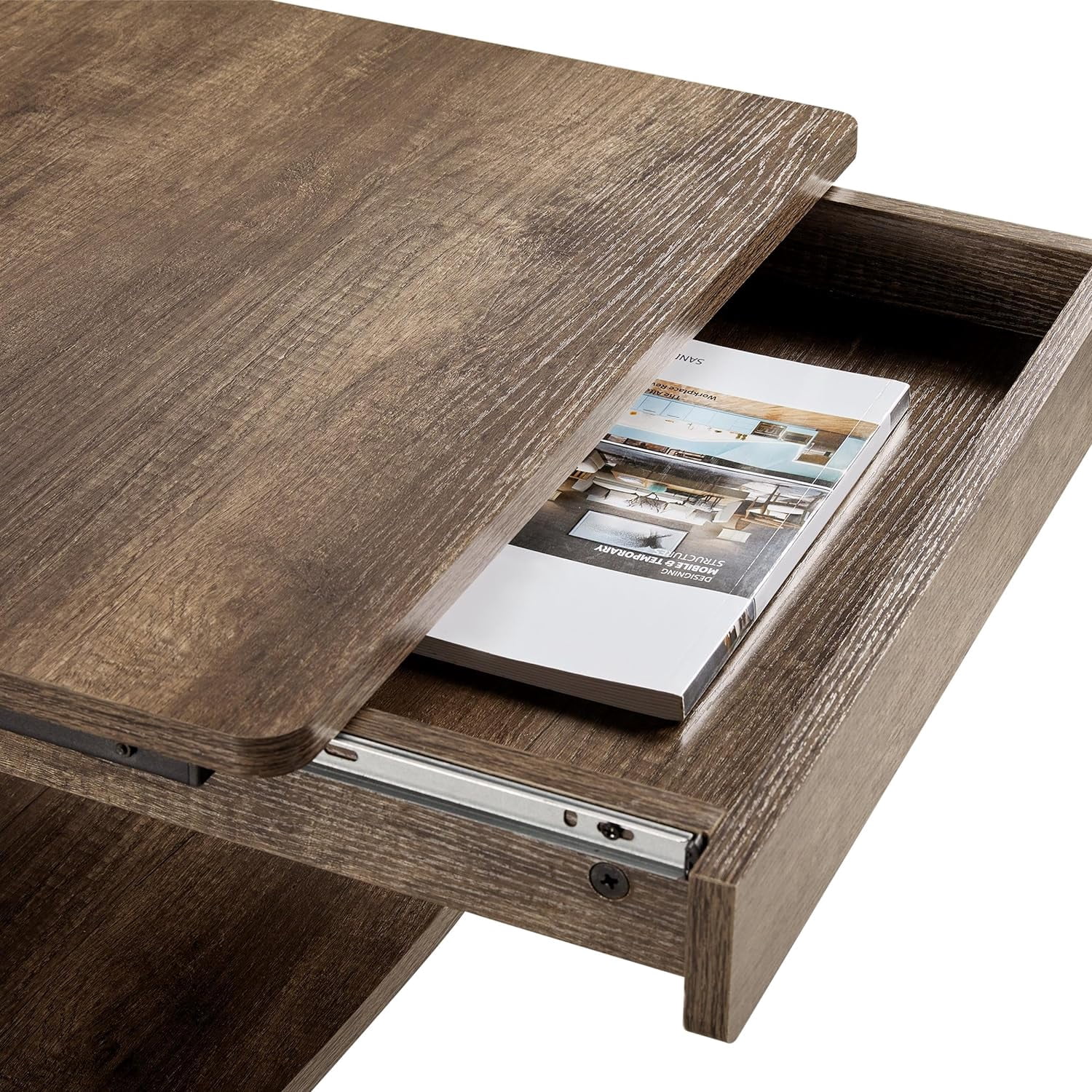 NIUMU Small Rolling Computer Desk with Storage Drawer, Rolling Home Office Computer Desk with Keyboard Tray, Laptop Desk with Wheels and Drawer, Taupe Wood