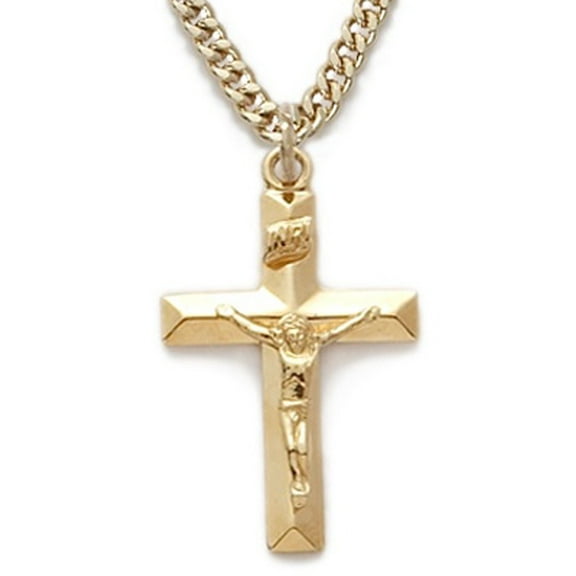 10K Gold Filled cross crucifix Pendant in a Bevelled Design cross crucifix Pendant Comes with a 18'' Chain Necklace in a deluxe velvet box