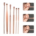 thumbnail image 2 of Qarigey 6 unids/set cuchara de limpieza de orejas para niños, recogedor de cera de orejas de acero inoxidable con mango, palillo portátil Monitores de salud Oro rosa, 2 of 6