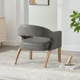 thumbnail image 5 of Accent Chair, PU Leather Upholstered Armchair, PAPROOS Barrel Open Back Reading Armchair, Modern Accent Chair with Weathered Solid Wood Legs for Living Room Bedroom, Club, Gray, 5 of 8