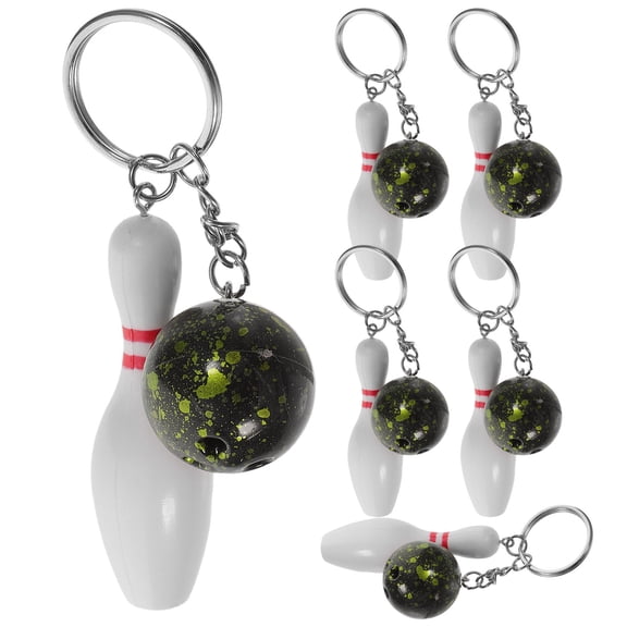 FUEENIRVA Bowling Pin Keychain with Mini Ball and Pin Made of PVC and Metal in Green Color Great for Decoration 6pcs Bulk